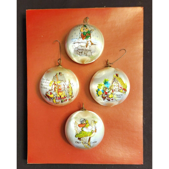 Vintage Pyramid Satin Nursery Rhymes Ornaments Set of 4 - Picture 2 of 9